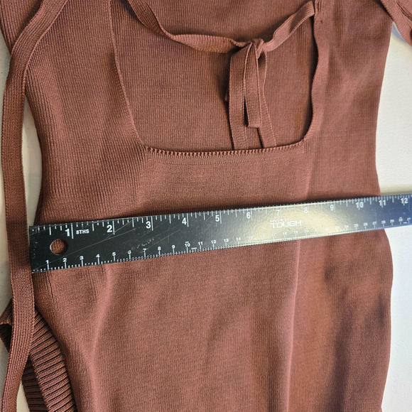 Forever 21 Sweater Women's Small Brown Mock Neck Open Back w/ Ties Side Slits - Picture 13 of 16